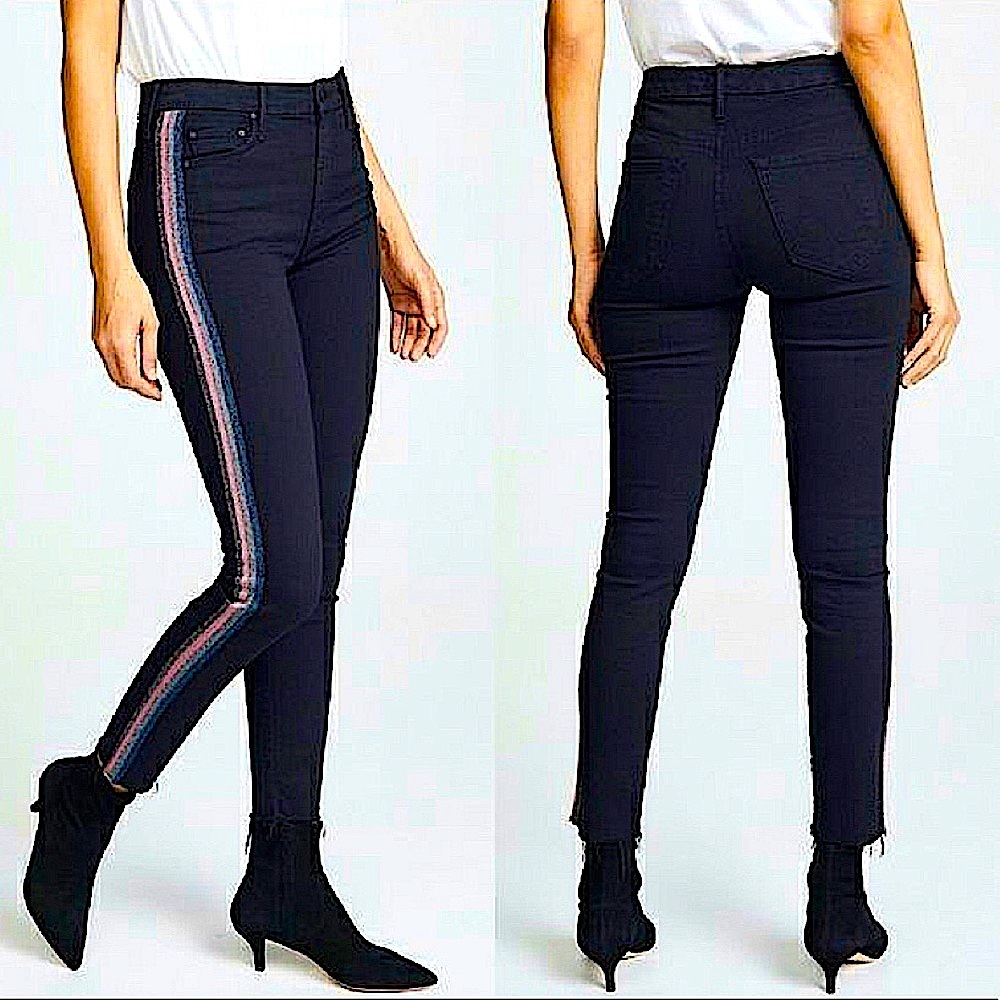 MOTHER High-Waisted Looker Ankle Fray Jeans In Guily Glitter Racer